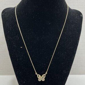 City Luxe 14k Gold Plated Abalone and Rhinestone Butterfly Pendant Necklace